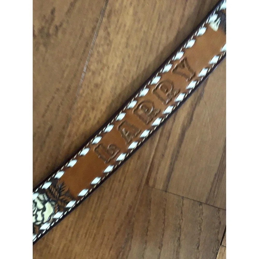 Vtg Leather Belt & Buckle Name 
